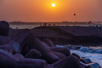 Scenic view of sea against sky during sunset