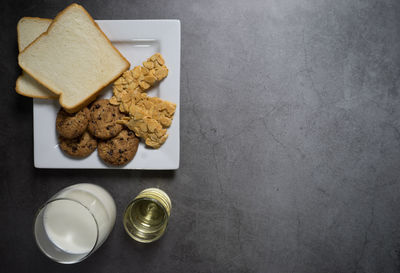 High angle view of cookies on table