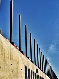 High section of built structure against clear blue sky