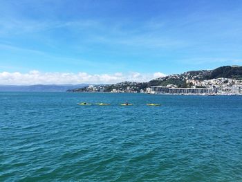 Scenic view of sea against blue sky