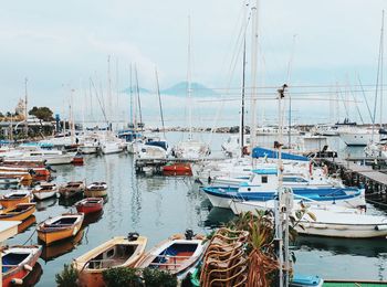 Boats moored in harbor