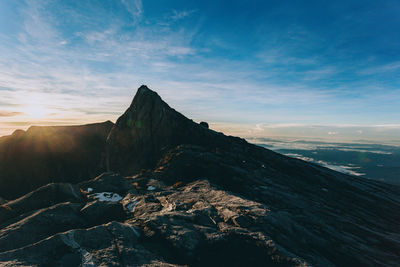 Scenic view of mountain against sky during sunset