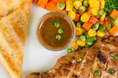 High angle view of food on table