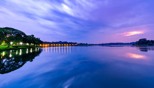 Scenic view of lake against sky at sunset