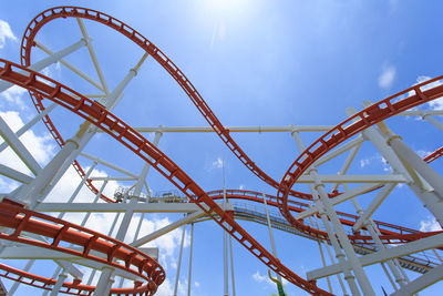 Low angle view of rollercoaster against sky