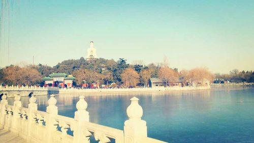 Low angle view of temple against clear sky