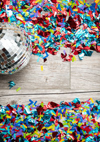 High angle view of multi colored decoration on table