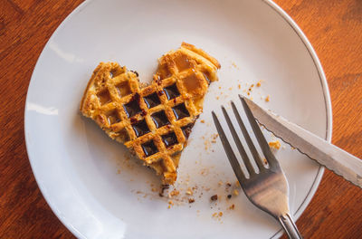 High angle view of breakfast in plate on table