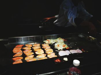 Close-up of meat on barbecue grill