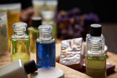 Close-up of glass bottle on table