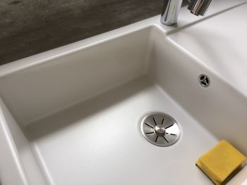 High angle view of cleaning sponge in sink