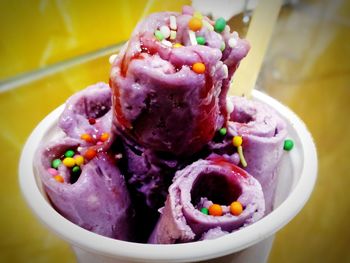 High angle view of ice cream in bowl