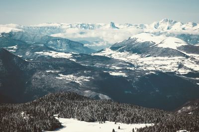 Scenic view of snow covered mountains