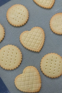 High angle view of cookies on table