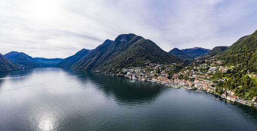 Scenic view of river amidst mountains against sky