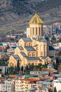 High angle view of buildings in city