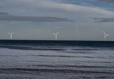 Wind turbines off the north sea coast of seaton sluice, england