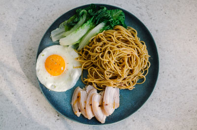 High angle view of breakfast served in plate