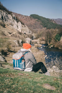 View of person on shore against sky