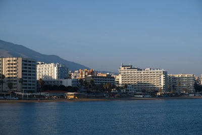 View of high-rise resort hotels or residential buildings in  malaga, spain. real estate concept.