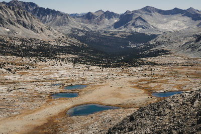 High angle view of lake and mountains