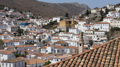 High angle view of buildings in city