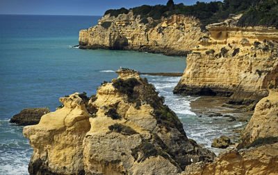 High angle view of rocky beach