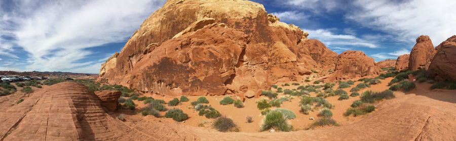 Panoramic view of rock formations against sky