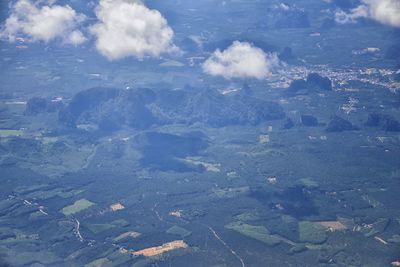 High angle view of land against sky