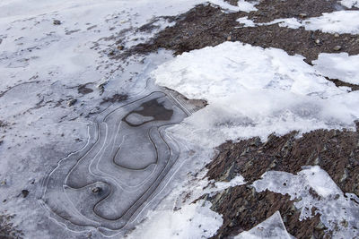 High angle view of ice on land