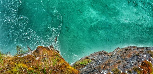 Directly above shot of rock formations and lake at jasper national park