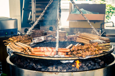 Close-up of meat on barbecue grill