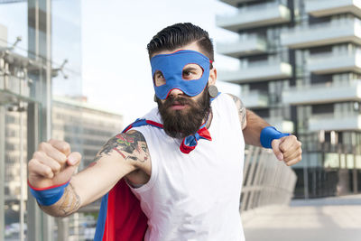 Young hipster superhero fights evil