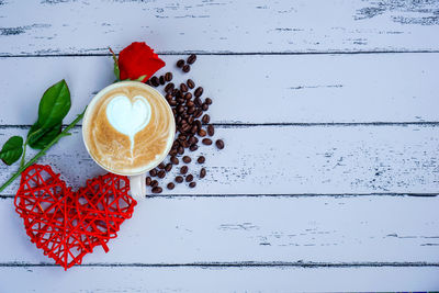 Directly above shot of coffee cup on table