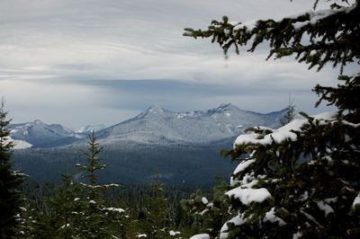 Scenic view of mountains against cloudy sky