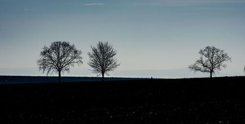Silhouette trees on field against sky