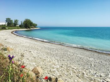 Scenic view of sea against clear sky