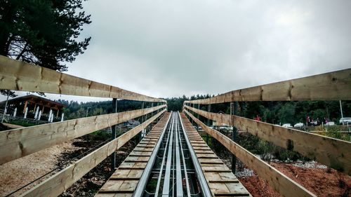 Railroad tracks amidst trees against sky