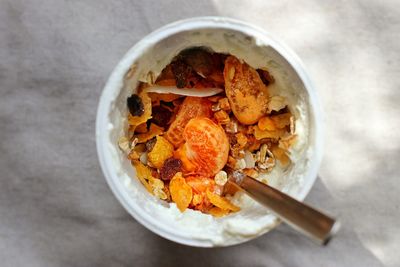 High angle view of food in bowl