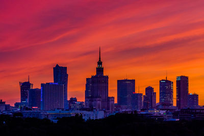 View of skyscrapers at sunset