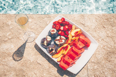 High angle view of food on table