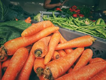 High angle view of vegetables for sale in market