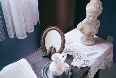 High angle view of book on table