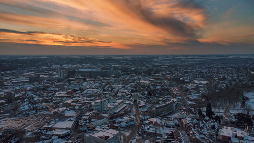 An aerial photo of in ipswich, suffolk, uk at sunset