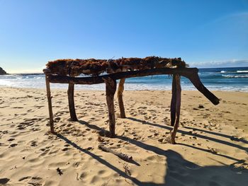 Scenic view of beach against clear sky