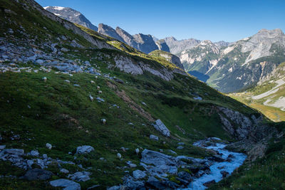 Scenic view of mountains against clear sky