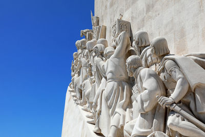 Low angle view of statue against clear blue sky