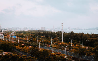 High angle view of cityscape against sky