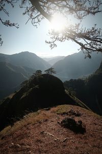 Scenic view of mountains against sky during sunset