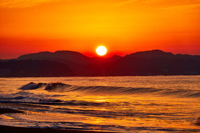 Scenic view of sea against sky during sunset